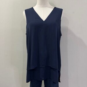 Michael Kors Deep Blue V-Neck Layered Sleeveless Blouse - Size Large
